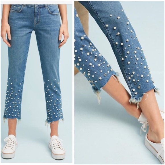 Anthropologie Pilcro Hyphen High Rise Crop Pearl Jeans 28 - Picture 2 of 7